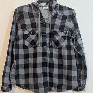 Columbia Tennessee Volunteers Hooded Black / Gray Buffalo Plaid Flannel Shirt XL